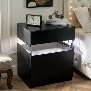Sunvega Modern LED Nightstand with Acrylic Board and RGB Lights for Bedroom