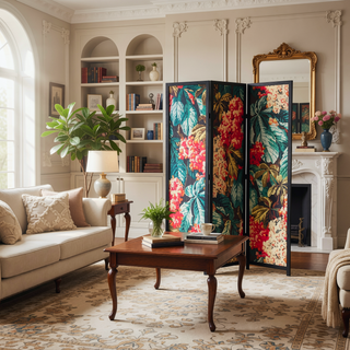 Sunvega Three-Panel Decorative Screen with Bold Pattern and Classic Wood Design