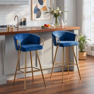 Sunvega 26 Inch Set of 2 Velvet Bar Stools with Chrome Footrest and Golden Leg