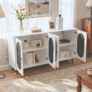 Sunvega White Accent Cabinet with 4 Acrylic Doors for Hallway Living Room