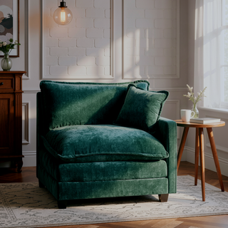 Sunvega Modern Green Chenille Fabric Cloud Sofa with Adjustable Backrest for Living Room