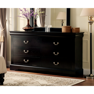Sunvega Modern Black Dresser with Six Spacious Drawers and Brushed Nickel Handles