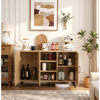 Sunvega Three-Door Rattan Mesh Cabinet with Large Storage Space for Living Room