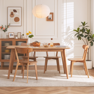 Sunvega Solid Oak Wood Dining Chairs Set of 2 with Curved Backrest and Non-Slip Feet