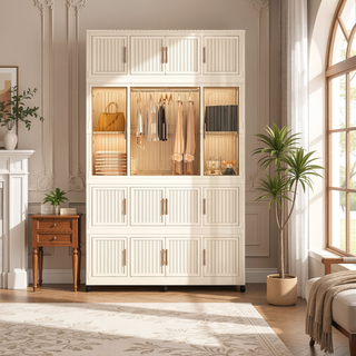Sunvega Portable Wardrobe Closet Storage Organizer with 9 Magnetic Doors and Hanging Rod
