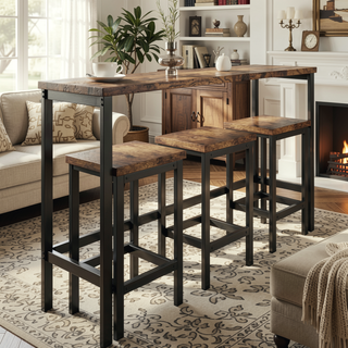Sunvega 4-Piece Counter Height Dining Table Set with 3 Stools and Footrests