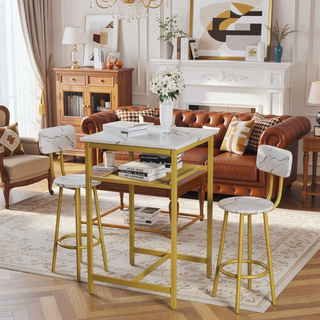 Sunvega Foldable Counter Height Bar Table Set with 2 Stools and Iron Frame