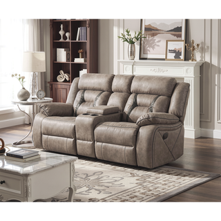 Sunvega Manual Reclining Glider Console with Lift-Top Storage and Leatherette Cover Grey