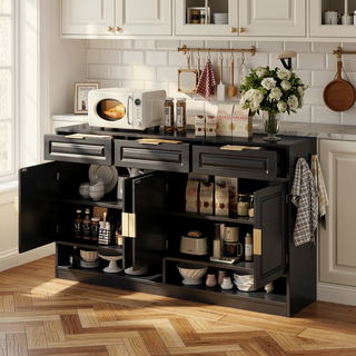 Sunvega 59.1-Inch Farmhouse Sideboard with 3 Drawers and 4 Doors for Ample Storage