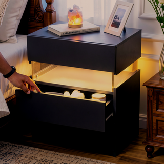 Sunvega Modern LED Nightstand with Acrylic Board and RGB Lights for Bedroom