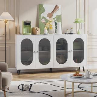 Sunvega White Accent Cabinet with 4 Acrylic Doors for Hallway Living Room