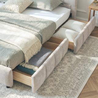Sunvega Modern King Size Upholstered Bed with Storage Drawers and Soft Chenille Fabric