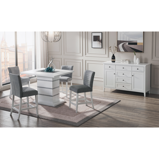 Sunvega Light Gray Contemporary Bar Stools with Padded Slat Design Back-Seat Cushions