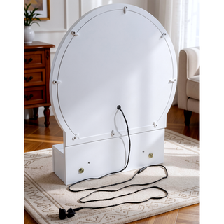 Sunvega Modern Luxury White Vanity Table Set with Built-in LED-lit Mirror and Stool