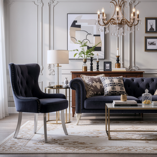 Sunvega Modern High-end Tufted Velvet Upholstered Dining Chair with Chrome Legs and Nailhead Trim