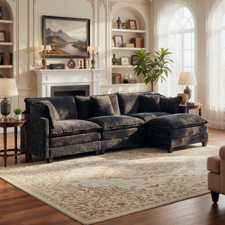 Sunvega Modern Green Chenille Fabric Cloud Sofa with Adjustable Backrest for Living Room