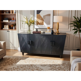 Sunvega Modern Geometric Solid Wood Storage Cabinet for Living Room Dining Kitchen