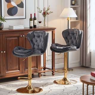 Sunvega Set of 2 Swivel Bar Stools with Chrome Footrest and Adjustable Height