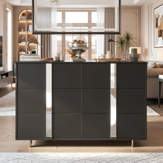 Sunvega Elegant Gray Nightstand with 2 Drawers and Metal Foot for Bedroom