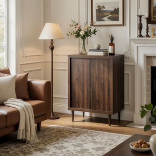 Sunvega Mid-Century Modern 4-Drawer Chest with Faux Wood and Sleek Tapered Legs