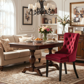 Sunvega High Back Velvet Dining Chairs with Tufted Upholstery and Nailhead Trim