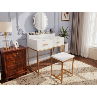 Sunvega Vanity Table with Adjustable Mirror Spacious Drawer and Matching Stool