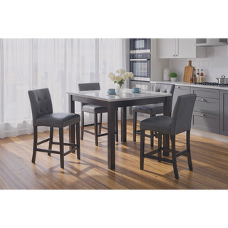 Sunvega Light Gray Transitional Bar Table Set with 4 Grid Tufted Bar Stools