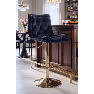Sunvega Set of 2 Black Velvet Swivel Bar Stools with Chrome Footrest and Adjustable Height