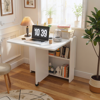 Sunvega 51.18 Inch White Foldable Table with Wheels for Dining or Display Use