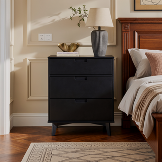 Sunvega Mid-Century Modern Black Wood Dresser with 3 Drawers for Bedroom