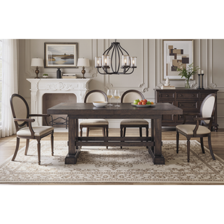 Sunvega Mango Wood Dining Table with Plank Effect Top and Double Pedestal Base