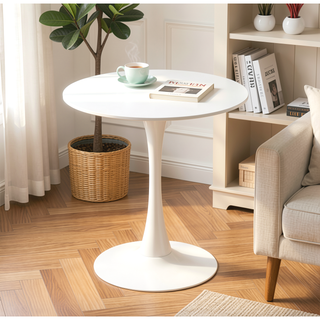 Sunvega Modern Round Dining Table with MDF Top and Sturdy Steel Base for Kitchen