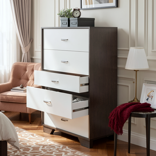 Sunvega Eloy White Espresso Finish 5 Drawer Chest Wooden Frame