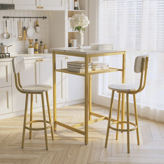 Sunvega Foldable Counter Height Bar Table Set with 2 Stools and Iron Frame