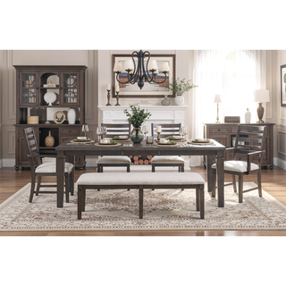 Sunvega Classic Style Dark Espresso Finish Upholstered Wooden Dining Bench
