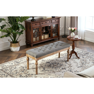 Sunvega Gray Linen and Cotton Upholstered Solid Wood Dining Bench