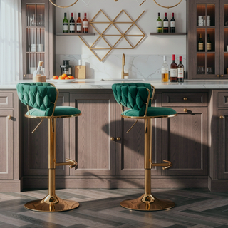 Sunvega Set of 2 Velvet Swivel Bar Stools with Chrome Footrest and Adjustable Height