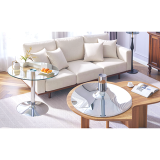 Sunvega 35 Inch Round Tempered Glass Dining Table with Silver Metal Legs