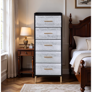 Sunvega Modern Nightstand with Patterned Drawer Fronts and Three Spacious Storage Drawers