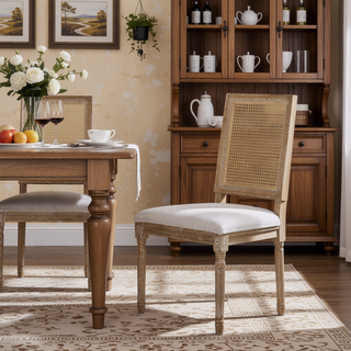 Sunvega French Country Dining Chairs with Upholstered Seats and Weathered Finish