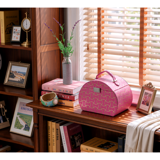 Sunvega Hot Pink Jewelry Organizer Case with Mirror and Multiple Drawers