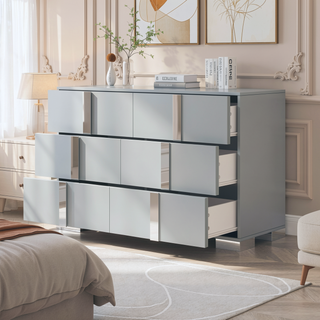 Sunvega Elegant Gray Nightstand with 2 Drawers and Metal Foot for Bedroom