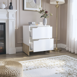 Sunvega Classic White Nightstand with Spacious Drawer and Open Shelf for Bedroom