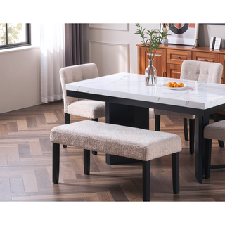 Sunvega Modern Upholstered Dining Bench with Soft Fabric Seat and Tapered Black Wood Legs