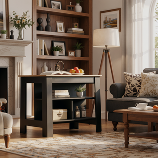 Sunvega Kitchen Island Table with Three Open Storage Shelves and Spacious Leg Room