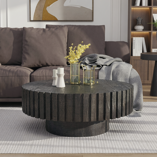Sunvega Modern Minimalist Round Coffee Table with Natural Wood Texture for Living Room