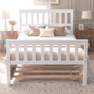 Sunvega Twin Bed Frame with Trundle and Headboard for Small Bedroom Space Saving