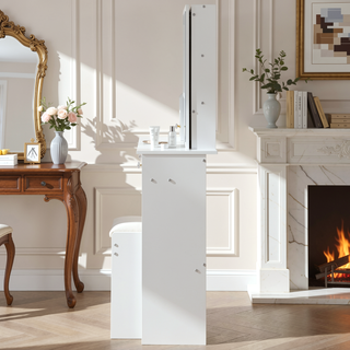 Sunvega Small Size Left Drawer Vanity Table with Adjustable LED Mirror and Stool