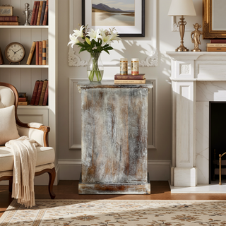 Sunvega Handcrafted Mango Wood Nightstand with Washed Finish Drawer and Cabinet
