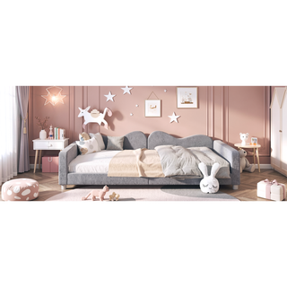Sunvega Full Size Upholstered Daybed with Cloud Shaped Backrest and Sherpa Fabric